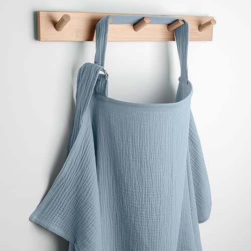 Comfy Cubs Muslin Nursing Cover - 100% Muslin Breastfeeding Cover for Moms - Soft & Breathable Baby Nursing Scarf with Adjustable Neck Strap - Portable, Lightweight & Privacy Coverage - Pacific Blue