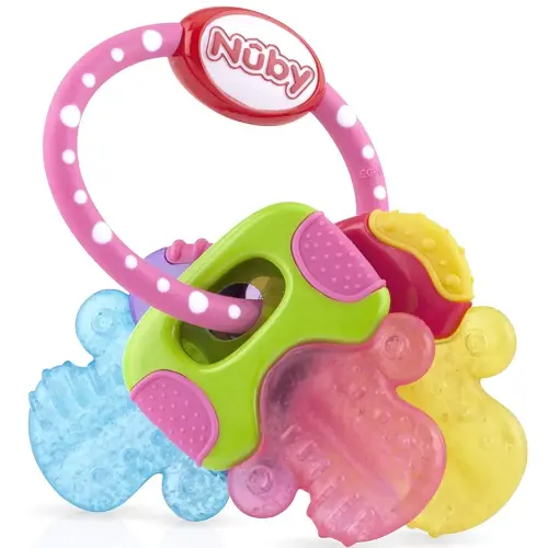 Nuby Ice Gel Teether Keys - Silicone Soothing Baby Teether Toys for Infants - Gentle for Sore Gums Colorful and Fun Toys - Safe and Durable Infant Baby Teething Toy - Pink
