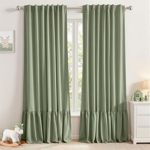 Green Ruffle Blackout Curtains, 52x84