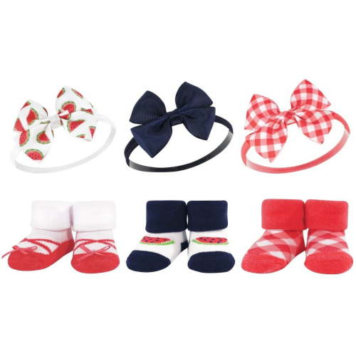 Hudson Baby Infant Girls Headband and Socks Giftset, Watermelon, One Size
