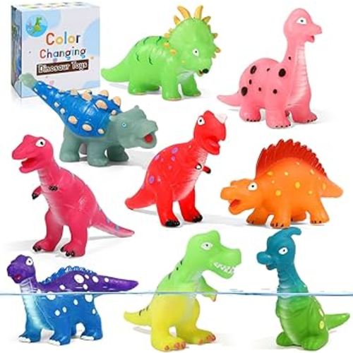 Color Changing Dinosaur Bath Toys: Mold Free No Hole Bathtub Toys for Toddlers 1-3 2-4 - Fun Kids Dinosaur Toys for Boys Girls Ages 3-5