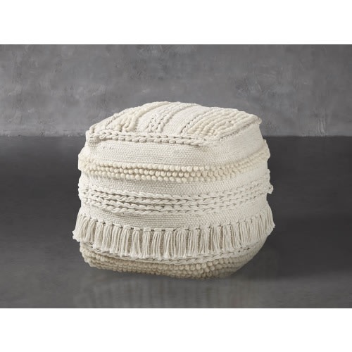 Charlie Ivory Shag Pouf