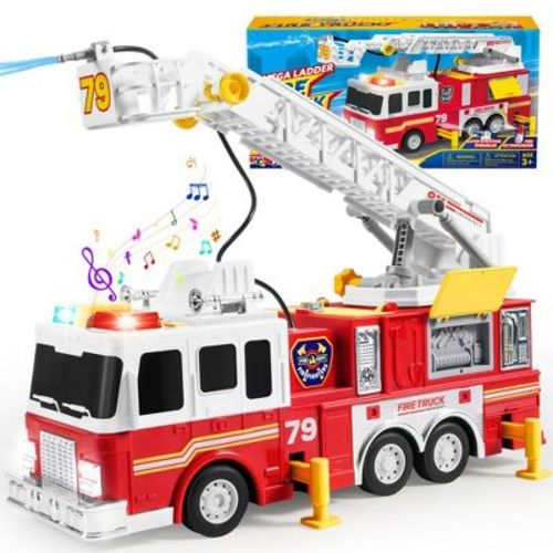 Extra Large 33-inch Fire Truck Toy for Toddlers with Extending Ladder, Lights & Sirens, Big Rig Vehicle for Boys Girls Age 3+, Christmas Birthday Gift