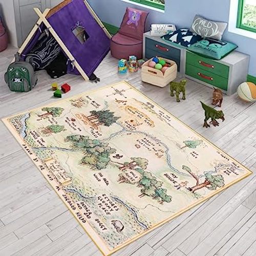 Kids Room Rug, Pooh Bear Map, Soft Play Rug, 120x180cm