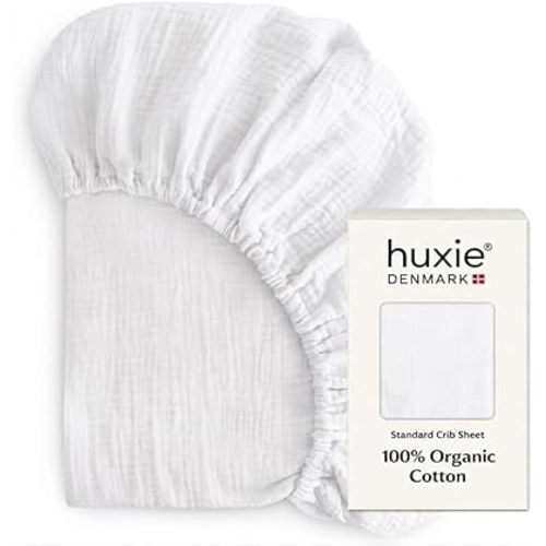 Crib Sheets – Organic Cotton Muslin Fitted Crib Sheet – Standard Size for Baby Boy and Baby Girl 52" x 28" Ultra-Soft and Breathable. (Soft White)