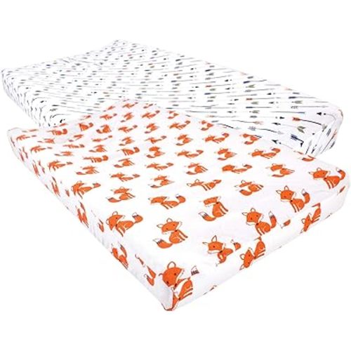 Hudson Baby Unisex Baby Cotton Changing Pad Cover, Foxes, One Size