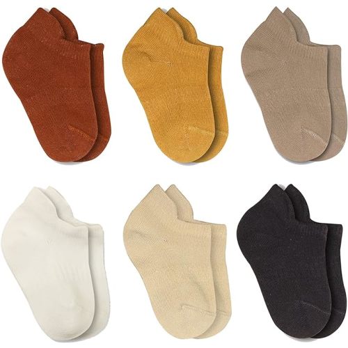 Baby Grip Ankle Socks 6 Pairs | Newborn Infant Toddlers Socks Seamless Cotton | Kids Boys Girls Ankle Socks - 6-12 Months - Brown