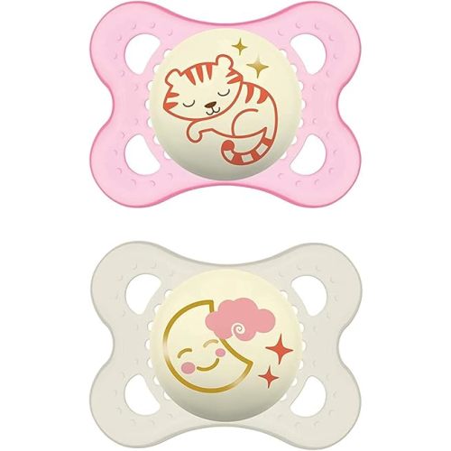 MAM Original Day & Night Baby Pacifier, Nipple Shape Helps Promote Healthy Oral Development, Glows in The Dark, 0-6 Months, Baby Girl, 2 Count