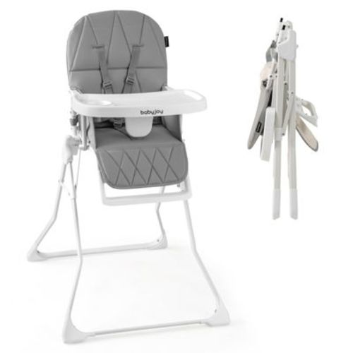 Foldable High Chair, Easy Clean Compact Highchair With Removable Adjustable Tray And Pu Seat Cushion, 5-point Safety Belt For Babies And Toddlers