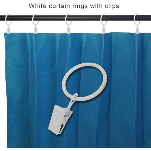 40 Pack White Curtain Rings with Clips, Curtain Hooks Hangers Clip Rings for Hanging Drapes Bows Hat, Drapery Rings 1.26 in I D, Fits up to 1 in Diameter Curtain Rod.