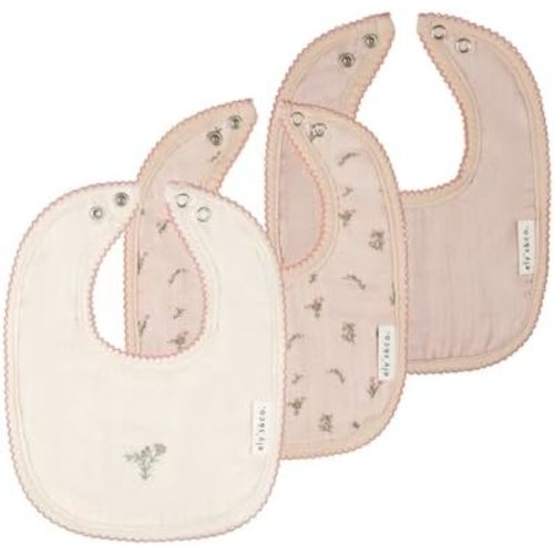 Ely's & Co. 100% Cotton Muslin Bib with Terry lining Soft & Absorbent for Infants, Adjustable Snaps 3 Pack 0-6 Months