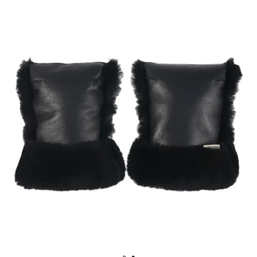 Lambskin stroller mittens | Black
