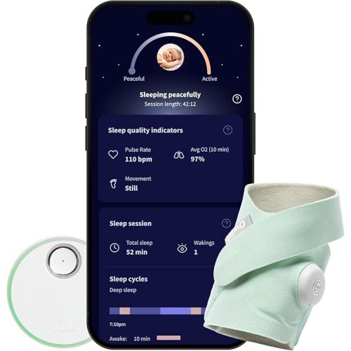 Owlet Dream Sock - Smart Baby Monitor View Heart Rate and Average Oxygen O2 as Sleep Quality Indicators. Wakings, Movement, and Sleep State. Digital Sleep Coach and Sleep Assist Prompts | Mint