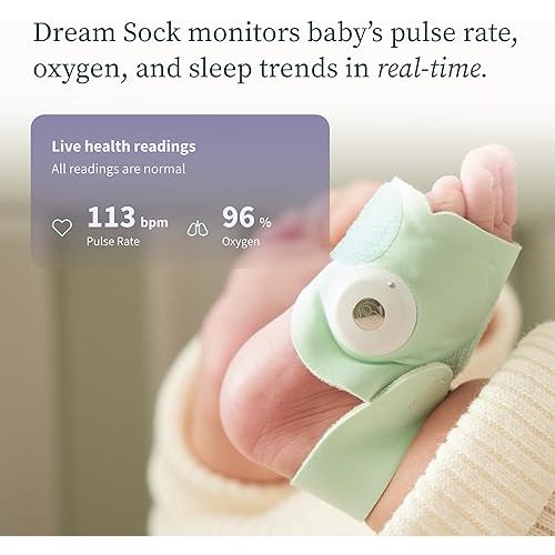 Owlet Dream Sock® - FDA-Cleared Smart Baby Monitor - Track Live Pulse (Heart) Rate, Oxygen in Infants - Receive Notifications