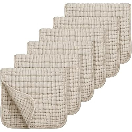 Looxii 100% Cotton Muslin Burp Cloths Large 20''x10'' Extra Soft and Absorbent 6 Pack Baby Burping Cloth for Boys and Girls (Apricot)