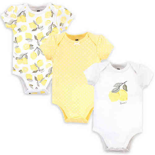 Hudson Baby® Size 3-6M 3-Pack Lemon Short Sleeve Bodysuits