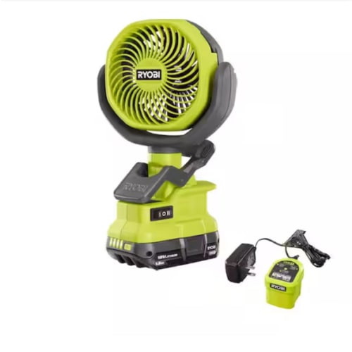 RYOBI ONE+ 18V Cordless 4 in. Clamp Fan Kit with 1.5 Ah Battery and Charger PCF02KN