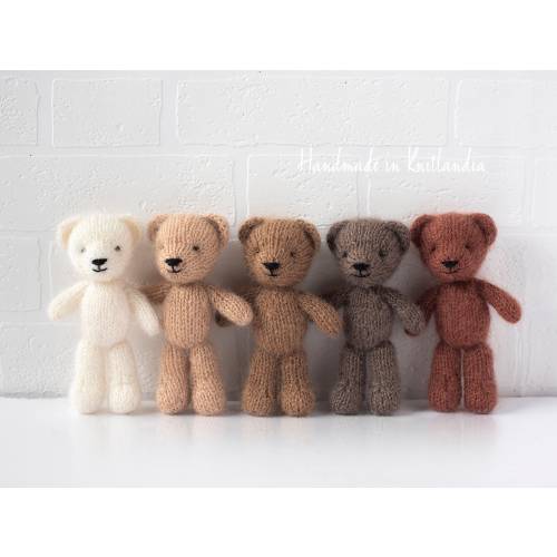 Fuzzy Teddy Bear and Bonnet Set, Handknitted Cute Stuffie, Newborn Photo Prop