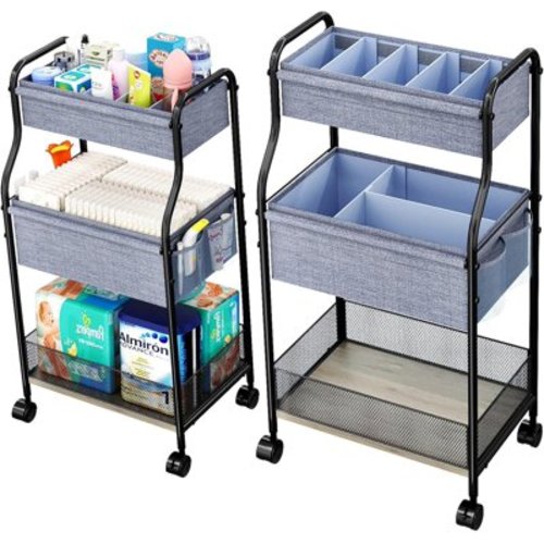 rfdxcui 3-Tier Baby Diaper Caddy Organizer and Storage Cart with 4+2 Dividers Mobile Metal Utility Cart with Rolling Wheels for Nursery Essentials Large Capacity Rolling Carts for Crib