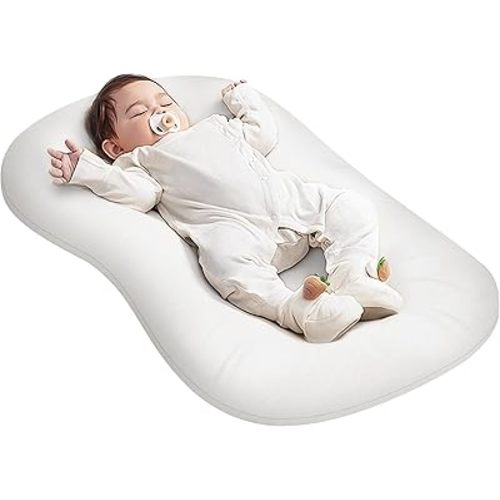 Baby Lounger - Baby Lounger Pillow for Newborn, 0-24 Months, Bionic Design Infant Lounger for Home and Travel, Soft Cotton, Newborn Babies Essentials Gifts, Cream