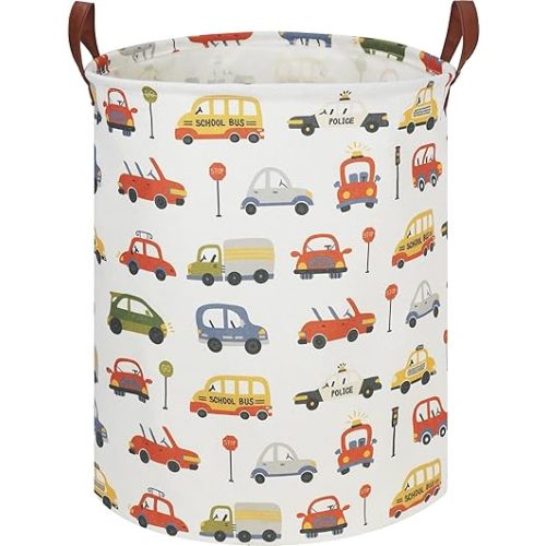 CLOCOR Kids Laundry Basket,Waterproof Baby Boys Nursery Hamper,Collapsible Fabric Storage Container,Toys Bin,Room Decor,Gift Basket(Traffic