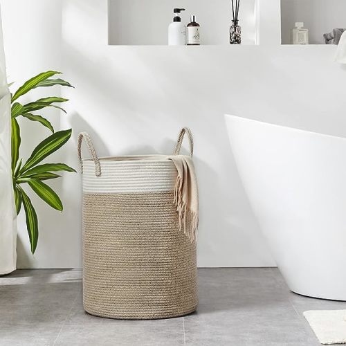 Cotton Rope Laundry Hamper by YOUDENOVA, 58L - Woven Collapsible Laundry Basket - Clothes Storage Basket for Blankets, Laundry Room Organizing, Bedroom Storage, Clothes Hamper – Brown