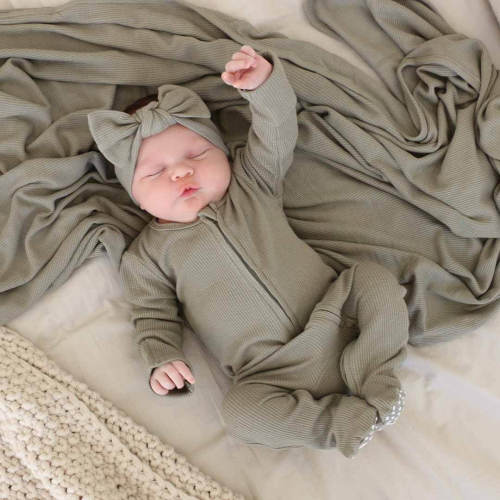 Eucalyptus Waffle Bamboo Zipper Footie