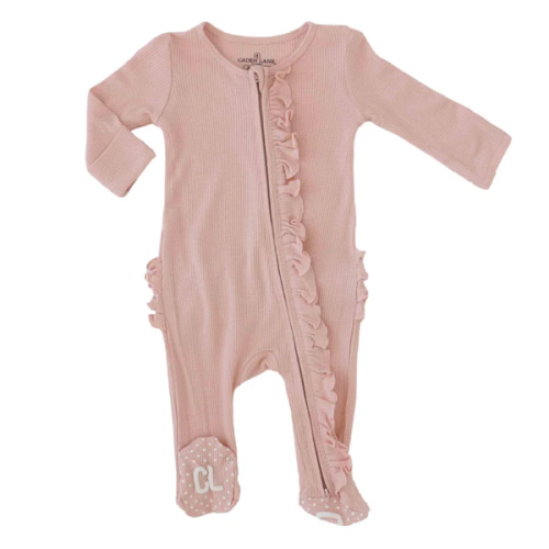 All Bamboo Waffle Zipper Footies - Lovely Pink