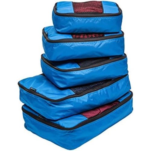 TravelWise Luggage Packing Organization Cubes 5 Pack, Blue, 2 Small, 2 Medium, 1 Large