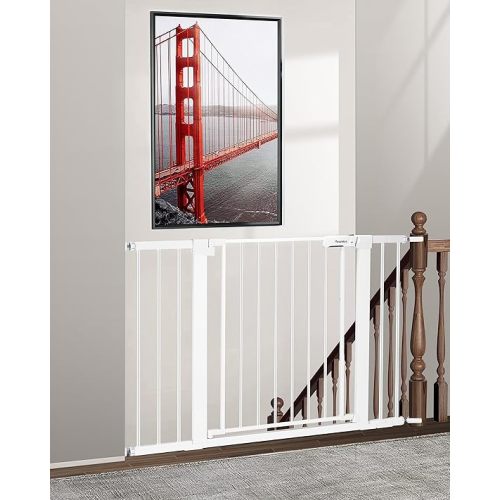 Newnice 29.7"-46" Wide Safety Baby Gate for Stairs, Auto Close Pressure Mounted Pet Gate,Easy Walk Thru Dog Gate, Extra Wide Kids Gate for House,Kitchen,Doorway,Hallway, White