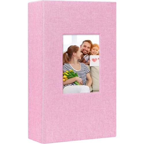 Spbapr Photo Album 4x6 With 300 Pockets,Memory Book Linen Cover,Slip-in Picture Albums,Photo Book For Wedding,Family,Baby,Vacation,Anniversare(Pink)