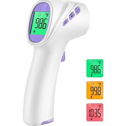Forehead Thermometer for Adults, Kids & Babies, No-Touch Infrared Thermometer, Digital Thermometer with LCD Backlight Display, Fever Alarm and 1s Instant Reading - Purple