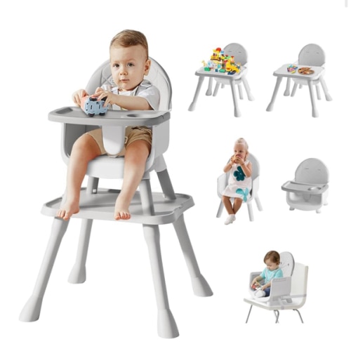 6 in 1 Baby High Chair, Convertible Highchair for Babies and Toddlers (Grey)