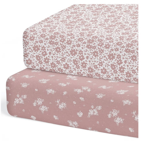 Crib Sheets Neutral - Fitted Baby Crib Sheets Bed for Girl Boy - 2 Pack Standard & Toddler Mattress (Antique Rose) - Buttery Soft Organic Cotton Blend