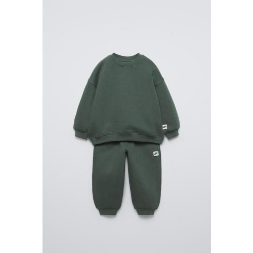 LABEL SWEATSHIRT AND JOGGERS MATCHING SET - Green | ZARA United States
