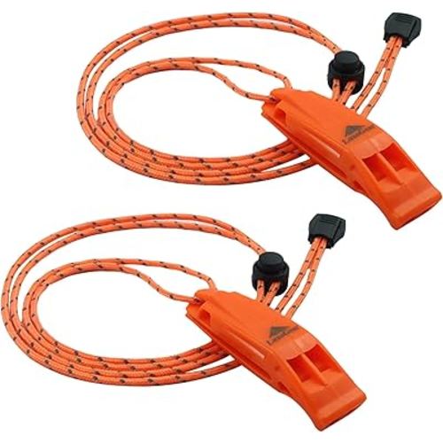 Emergency Whistles with Lanyard Safety Whistle Survival Shrill Loud Blast for Kayak Life Vest Jacket Boating Fishing Boat Camping Hiking Hunting Rescue Signaling Kids Lifeguard Plastic 2 Pack