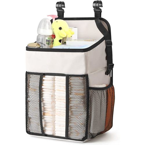 Maliton Hanging Diaper Organizer - Caddy for Changing Table, Crib, Pack n' Play - Stacker Holds 52+ Diapers - Nursery Organizer & Baby Shower Gifts - Beige