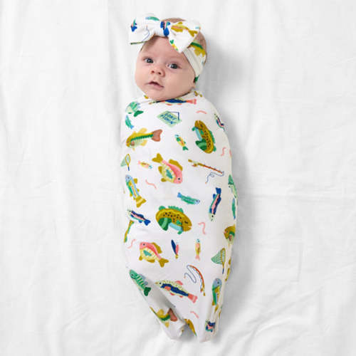 Gone Fishin' Swaddle & Luxe Bow Headband Set