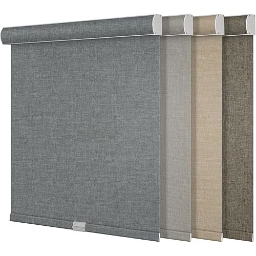 Boolegon Blackout Roller Shades for Windows,Cordless,Linen Fabric,Roller Blinds,Thermal Insulated Fabric UV Protection,Window Shades for Home,Office,Bedroom,Door,Blackout-White,83" W x 36" H