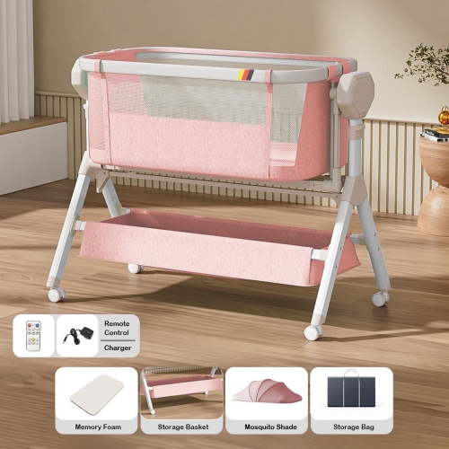 SteAnny Rocking Bassinet, Electric Baby Cradle, Adjustable Bedside Sleeper, Storage Basket, 0-6 Months