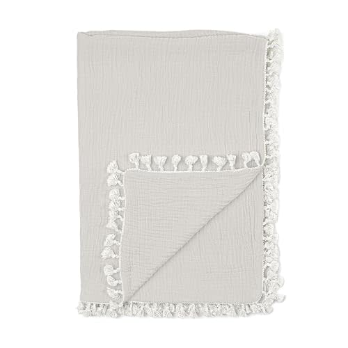 Crane Baby Muslin Swaddle Blanket, Soft Cotton Lightweight Nursery and Stroller Blanket for Baby Boys & Girls, Moonstone, 30" x 40"