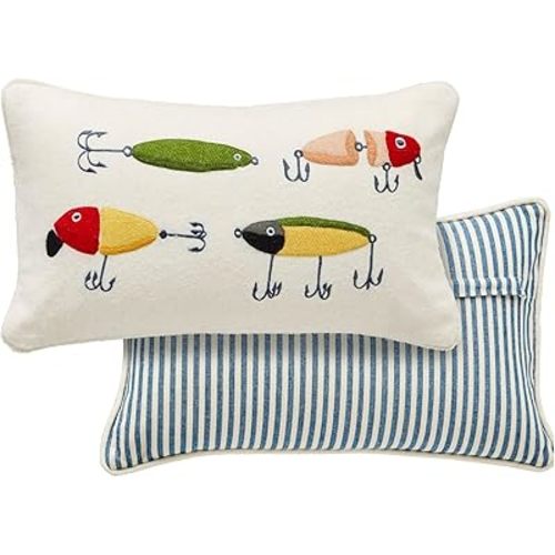 Mud Pie Fish Lures Felt Lake Pillow; 11" X 18"
