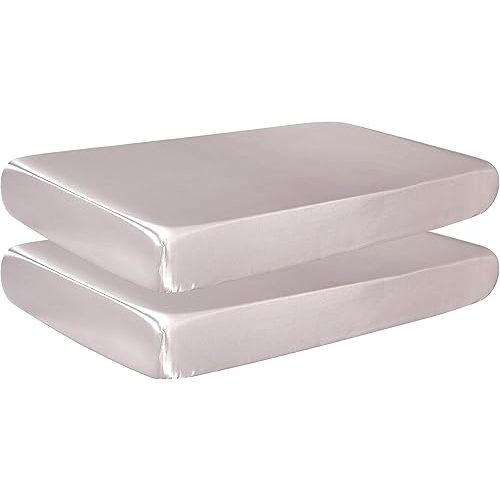 2 Pack Satin Crib Sheets Neutral Colors Great for Baby with Sensitive Hair and Skin Silky Fitted Crib Sheet for Standard Size Crib Mattress Unisex Toddler Sheets.