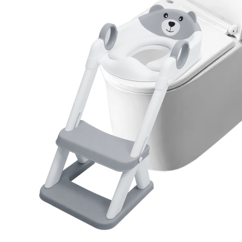 BUSATIA Toilet Potty Training Seat with Step Stool Ladder,Potty Training Toilet Seat for Toddlers Kids Boys Girls- 2 in 1 Comfortable Safe Potty Seat with Anti-Slip Pads Ladder,Grey