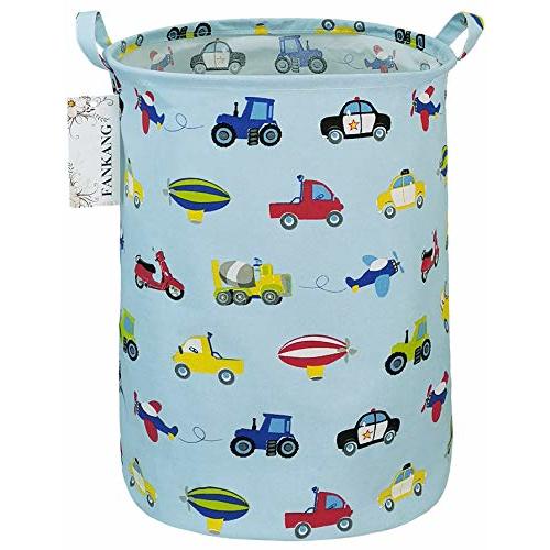 FANKANG Storage Basket, Nursery Hamper Canvas Laundry Basket Foldable with Waterproof PE Coating Large Storage Baskets for Kids Boys and Girls, Office, Bedroom, Clothes,Toys(Car)
