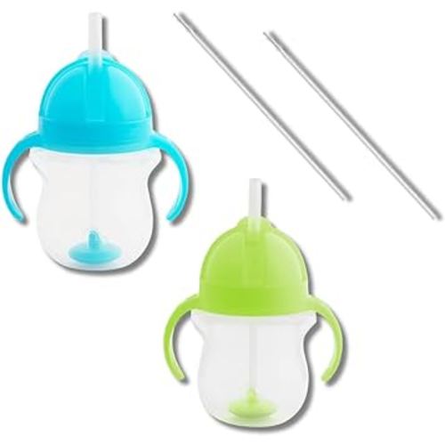 Munchkin Weighted Straw Sippy Cups for Toddlers 7oz, Leak Proof, Easy to Hold-Great toddler cups with straws, Supports Straw-use Education, Straw Cups (Blue/Green)