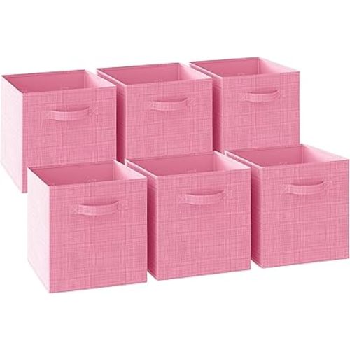 NEATERIZE Fabric Storage Cubes for Cube Organizer - 6 Pack Heavy Duty Pink Storage Bins - 13 Inch Cube Storage Bin, Use As A Clothes Storage Box In Closet, Baskets For Shelves or Cubbies Storage bins