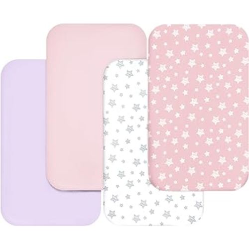 Bassinet Sheets for Baby Boys Girls 4 Pack(33" x 20"), Compatible with Mika Micky, Baby Delight, Dream On Me, Koola, AMKE and Other Rectangle Bassinet Mattress, Pink