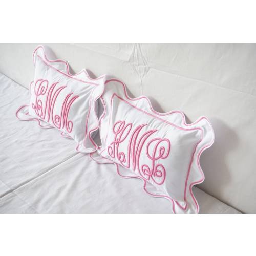 Personalized Scalloped and border Monogrammed Pillow Sham (Set of 1) 100% Cotton Sateen Luxury Hotel Collection 400 TC