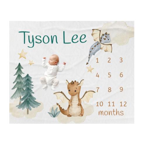 Dragon Milestone Blanket Baby Boy, Personalized Growth Chart, Dragon Baby Blanket, Custom Baby Shower Gift, Baby Monthly Growth Tracker